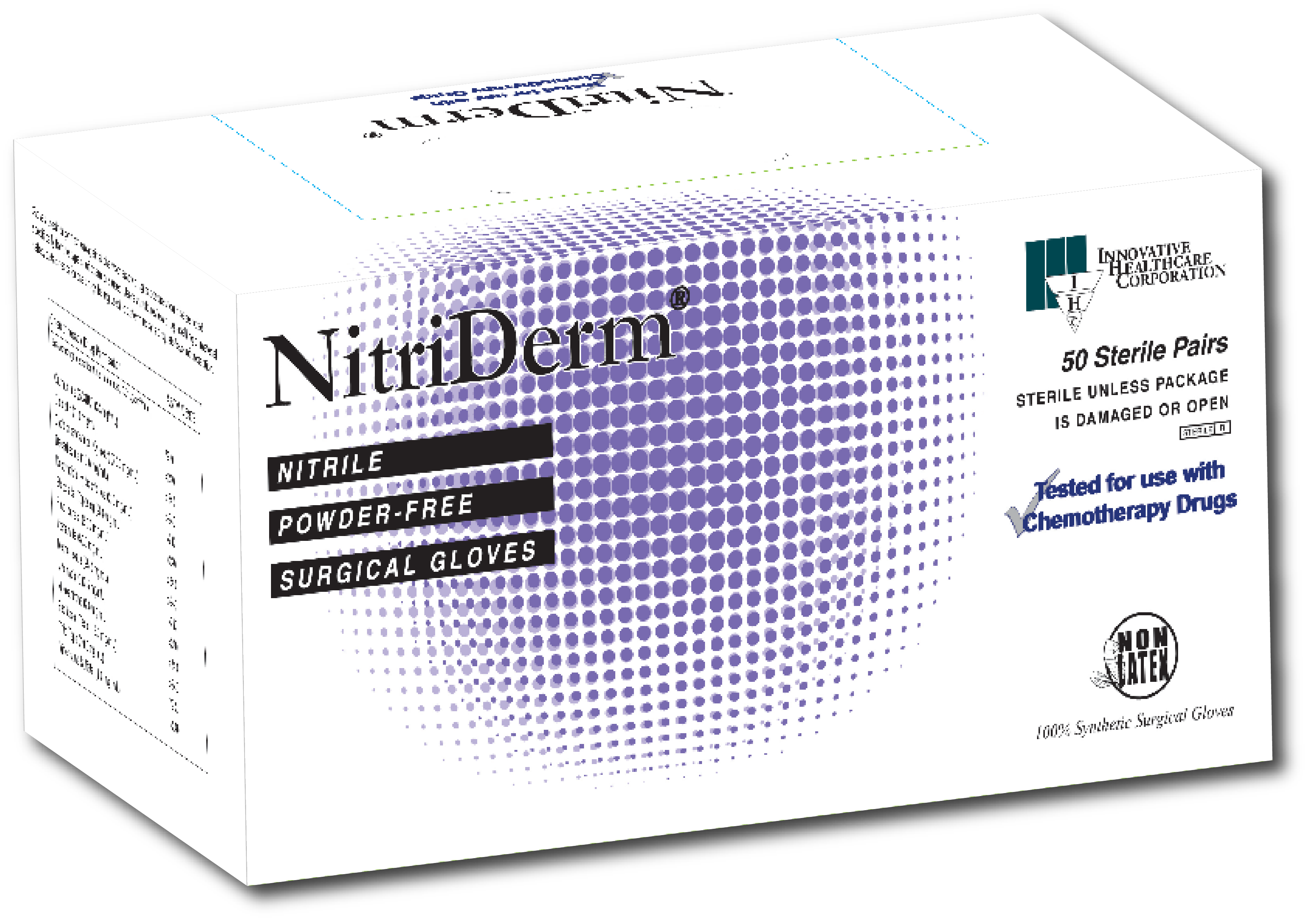Gloves Surgical NitriDerm® Size 8.5 Sterile Pair Nitrile Extended Cuff Length Fully Textured White Chemo Tested (50PR/BX 4BX/CS) by Innovative Healthcare Corp., Inc.  ID 135285